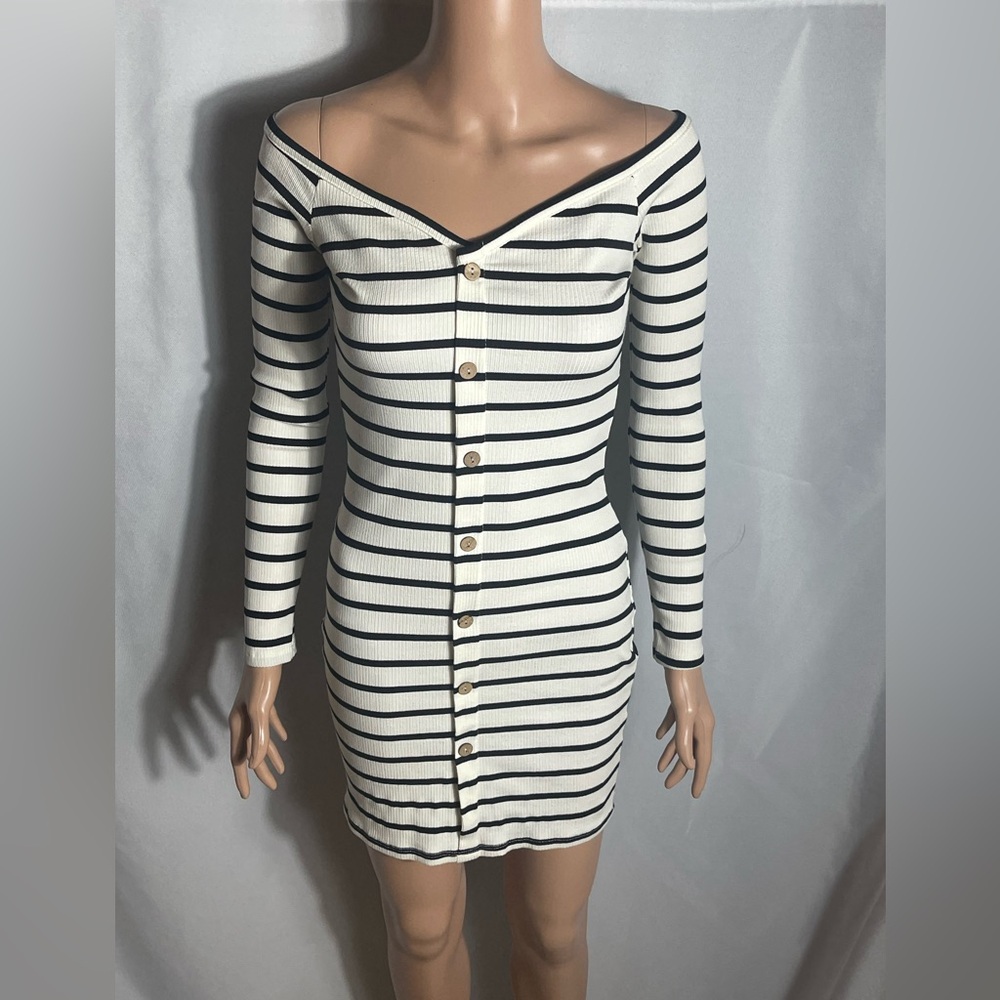 Better Be Striped Button Front Bodycon Mini Dress Off Shoulder Size S